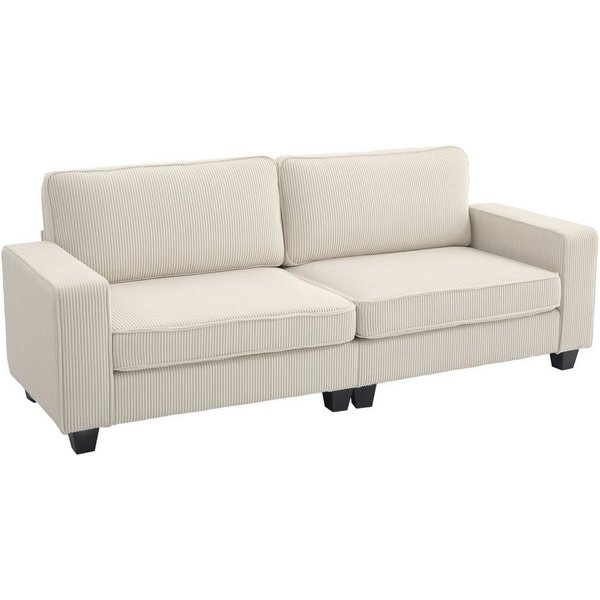 HOMCOM 3-Sitzer Couch mit Armlehnen, Rückenkissen, Wohnzimmersofa 1 Teile, für Wohnzimmer, Schlafzimmer 227 x 84 x 87 cm, Cremeweiß