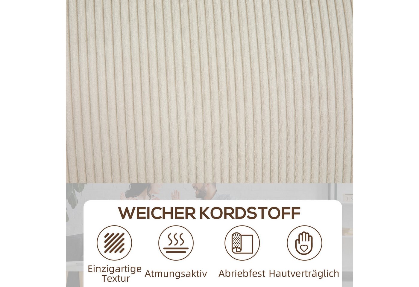 HOMCOM 3-Sitzer Couch mit Armlehnen, Rückenkissen, Wohnzimmersofa 1 Teile, für Wohnzimmer, Schlafzimmer 227 x 84 x 87 cm, Cremeweiß – Bild 5 von 5