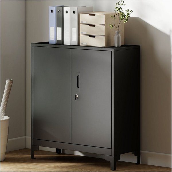 HOMCOM Aktenschrank Büroschrank Abschließbar Mehrzweckschrank mit 2 Ebenen, 2 Türen (Metallschrank, 1-St., Aufbewahrungsschrank) Allzweckschrank 80 x 35 x 91 cm