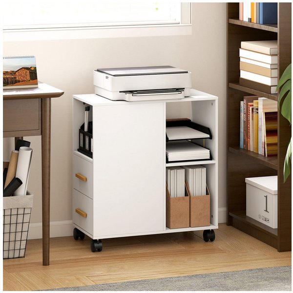 HOMCOM Aktenschrank Druckerständer Druckertisch Schreibtisch Organizer für Drucker (Set, 1-St., Druckerwagen) Mit Rollen und verstellbarem Regalboden