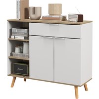 HOMCOM Aufbewahrungsmöbel, Küchenbuffet, Kommode, verstellbare Regale, 1 Schublade 1 Doppeltürschrank, Beine aus Massivholz, 95 x 35 x 85 cm, weiß Aosom
