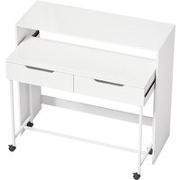 HOMCOM Ausziehbarer Computertisch 100 cm mit 2 Schubladen, Schreibtisch mit Stauraum, Rollen, Modernes Design, Edelstahlfüße, Arbeitstisch für Wohnzimmer, Zuhau