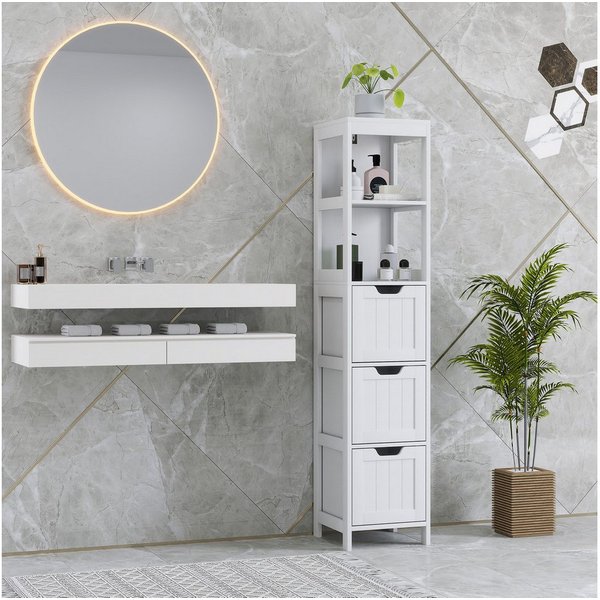 HOMCOM Badkommode Badezimmerschrank Hochschrank mit 3 Schubladen, 2 offenen Fächern (Hochschrank mit 3 Schubladen, 2 offenen Fächern, 1 St., Aufbewahrungsschran
