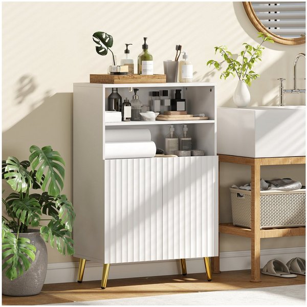 HOMCOM Badkommode Badezimmerschrank mit 2 Soft-Close-Türen, Verstellbaren Ablagen (Badschrank, 1 St., Aufbewahrungsschrank), für Badezimmer, Wohnzimmer, Weiß