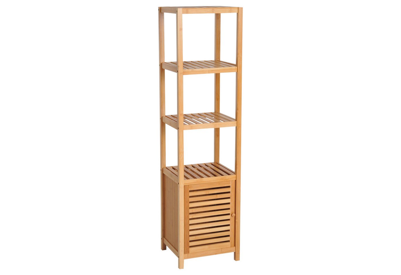 HOMCOM Badregal Badezimmerschrank schmal, Hochschrank mit 3 offenen Fächern, Aufbewahrungsschrank 1-tlg., Naturholz 36 x 33 x 140 cm – Bild 2 von 5