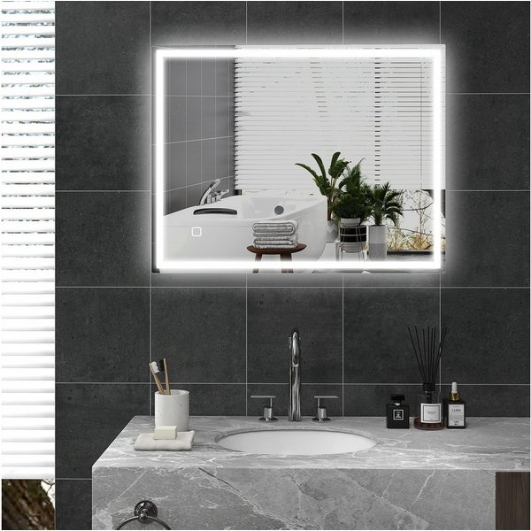 HOMCOM Badspiegel Beschlagfrei, mit 3 Lichtfarben, Touchschalter (LED Spiegel mit Memory-Funktion, 1-St., Badezimmerspiegel mit Beleuchtung), 90 x 70 cm, für Ba