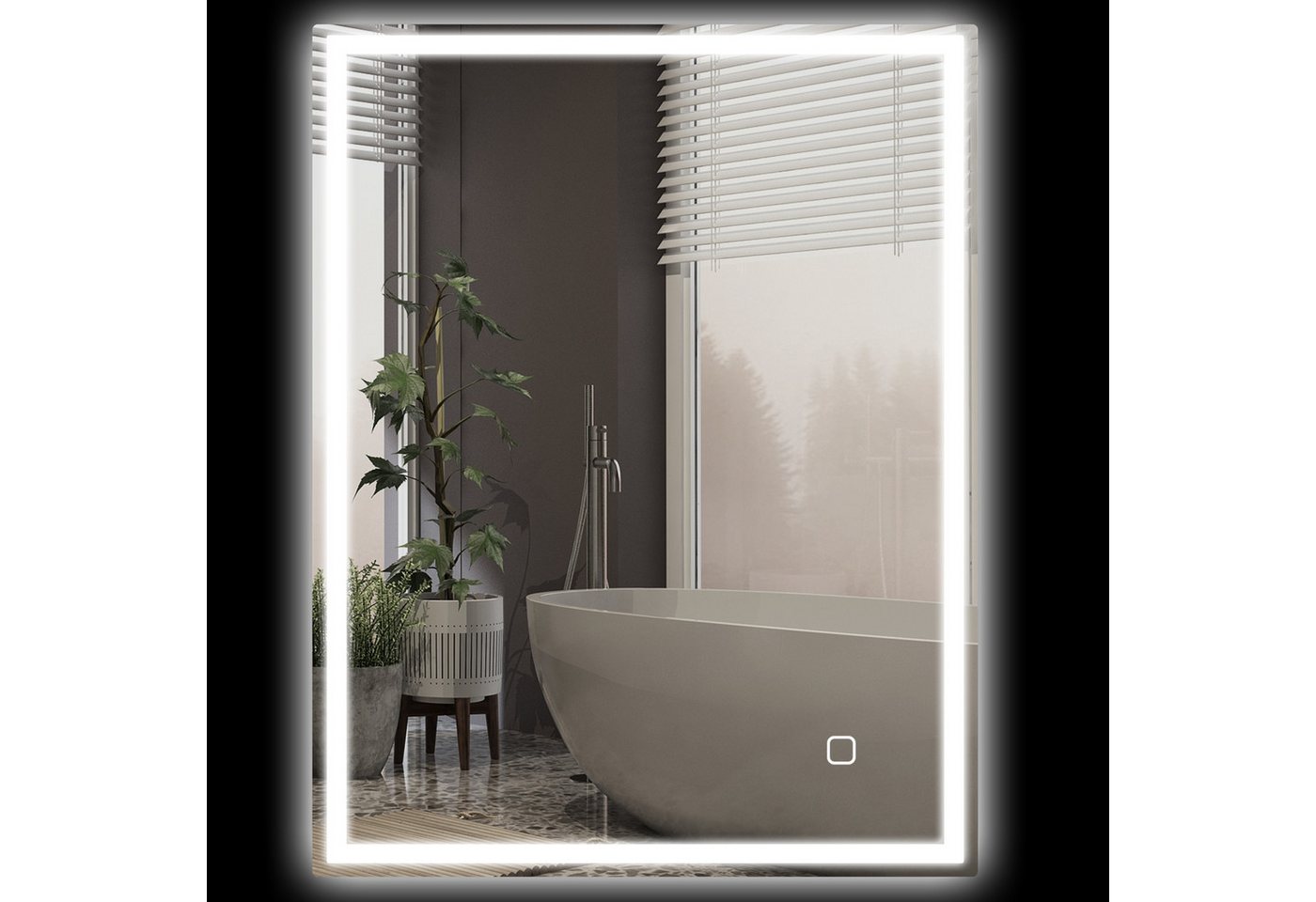 HOMCOM Badspiegel Beschlagfrei, mit 3 Lichtfarben, Touchschalter (LED Spiegel mit Memory-Funktion, 1-St., Badezimmerspiegel mit Beleuchtung), 90 x 70 cm, für Ba – Bild 2 von 5