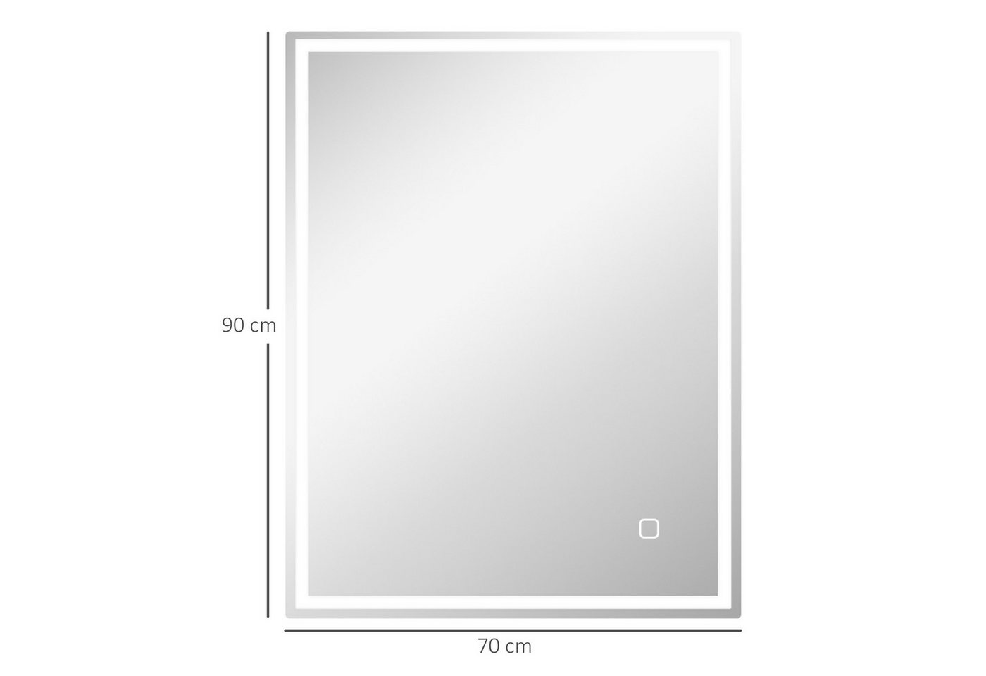 HOMCOM Badspiegel Beschlagfrei, mit 3 Lichtfarben, Touchschalter (LED Spiegel mit Memory-Funktion, 1-St., Badezimmerspiegel mit Beleuchtung), 90 x 70 cm, für Ba – Bild 3 von 5