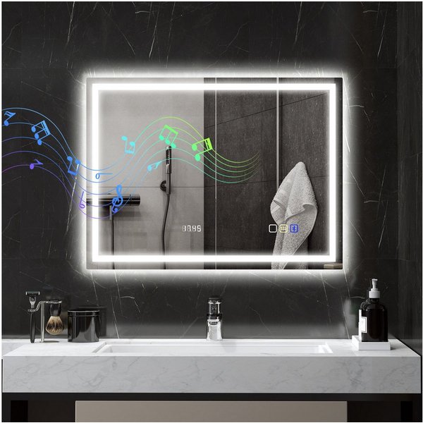 HOMCOM Badspiegel LED Spiegel Wandspiegel Bluetooth-Musikfunktion Memory-Funktion (Beschlagfrei Wandspiegel, 1-St., dimmbar LED Spiegel), für Badezimmer, Silber