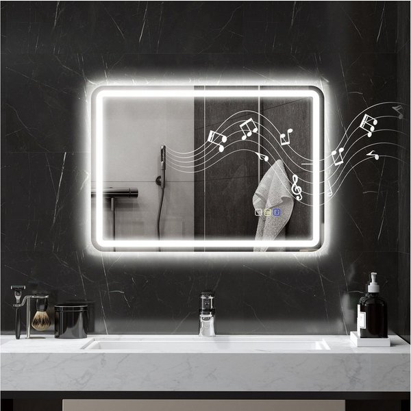HOMCOM Badspiegel Badspiegel mit Beleuchtung, LED Spiegel, Bluetooth-Musikfunktion (Wandspiegel mit Touchschalter Memory-Funktion, 1-St., Lichtspiegel Beschlagf