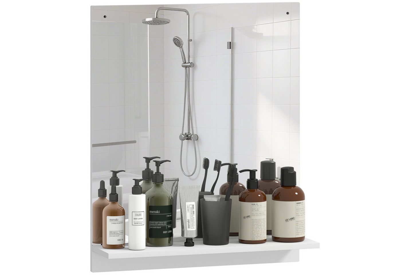 HOMCOM Badspiegel Regal für Eingangsbereich, Flur (Wandspiegel, 1-St., Badezimmerspiegel), für Badezimmer, Weiß – Bild 2 von 5