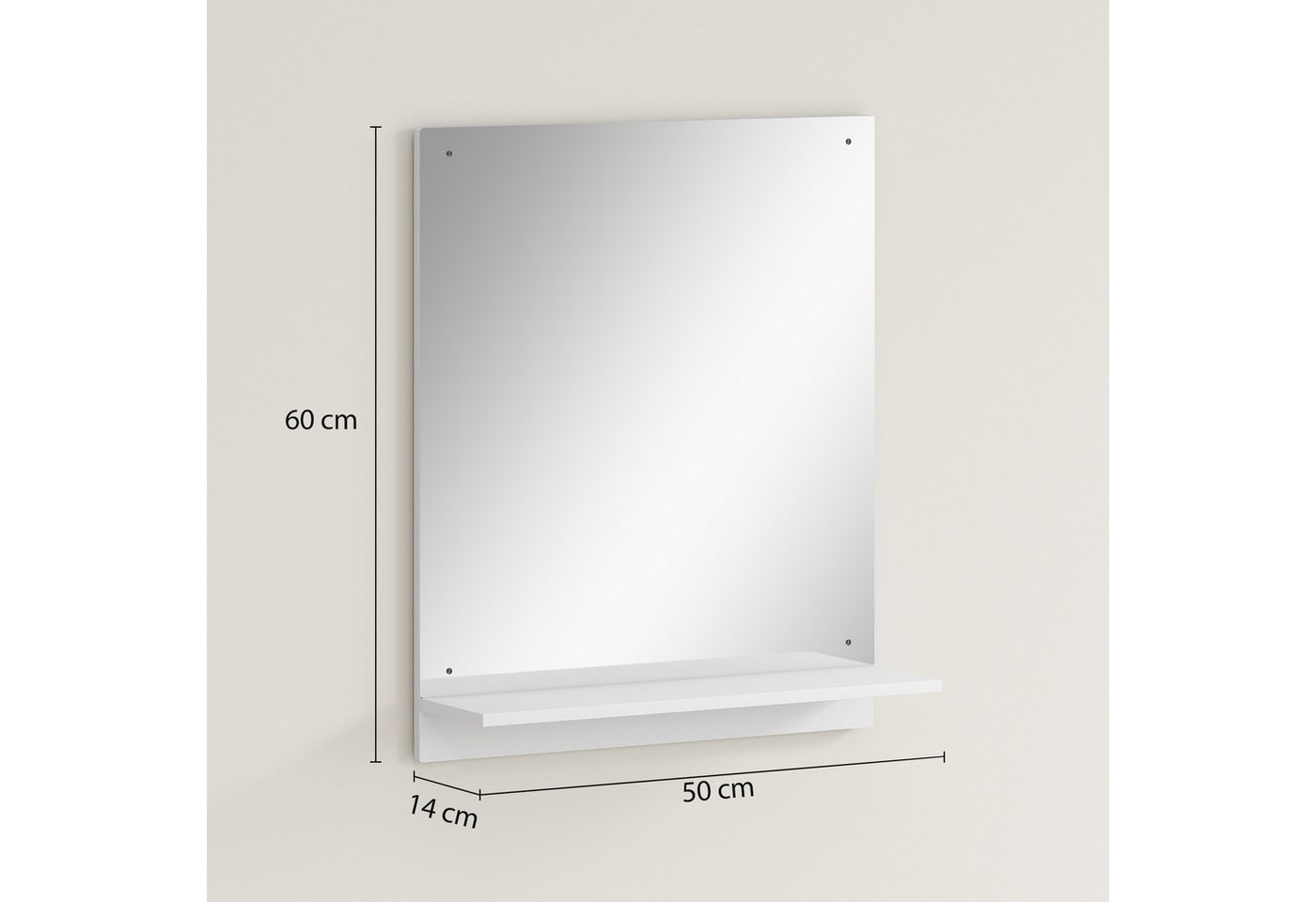 HOMCOM Badspiegel Regal für Eingangsbereich, Flur (Wandspiegel, 1-St., Badezimmerspiegel), für Badezimmer, Weiß – Bild 3 von 5