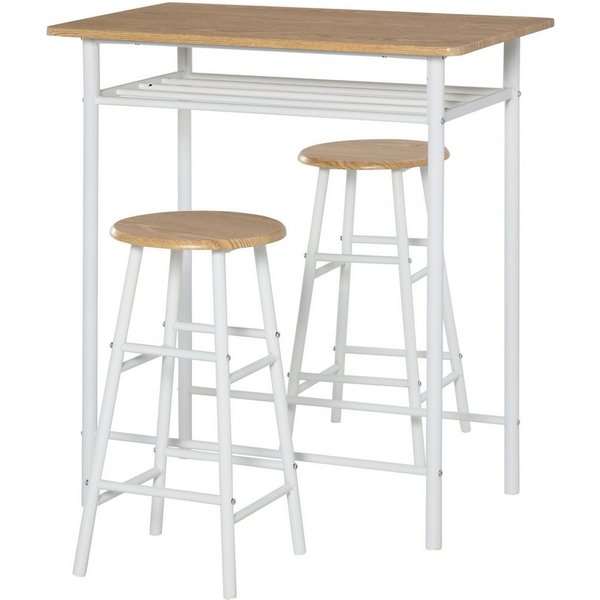 HOMCOM Bargruppe 3-teilig, mit Lagerregal, (Essgruppe, 3-tlg., Bartisch Set), Metall 80 x 50 x 90 cm Schwarz