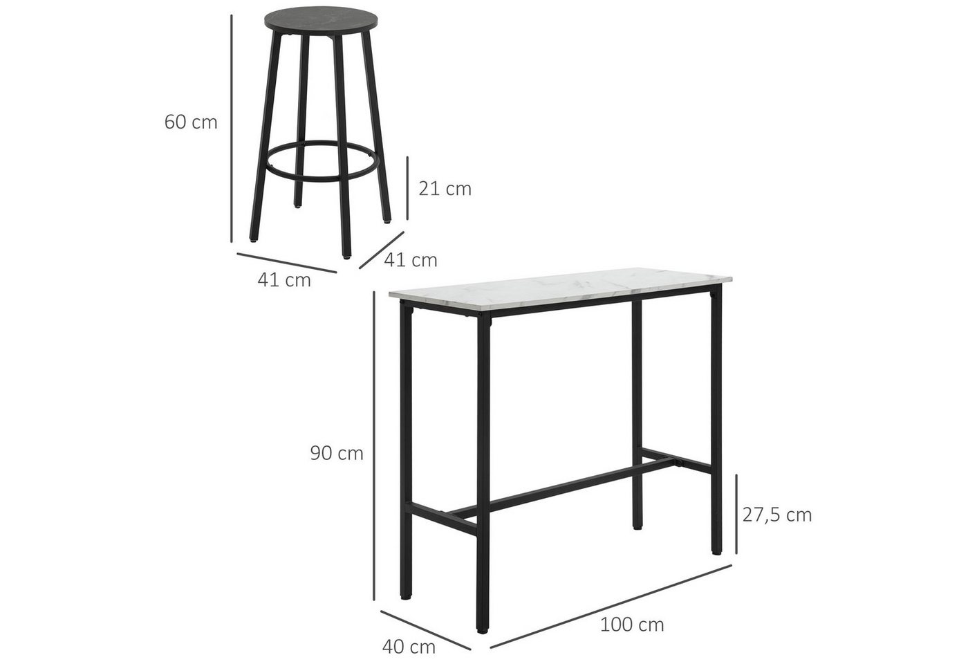 HOMCOM Bargruppe Bartisch mit Barhocker Set, 3-teiliges Bartisch Set für Esszimmer, (3-tlg) – Bild 3 von 5