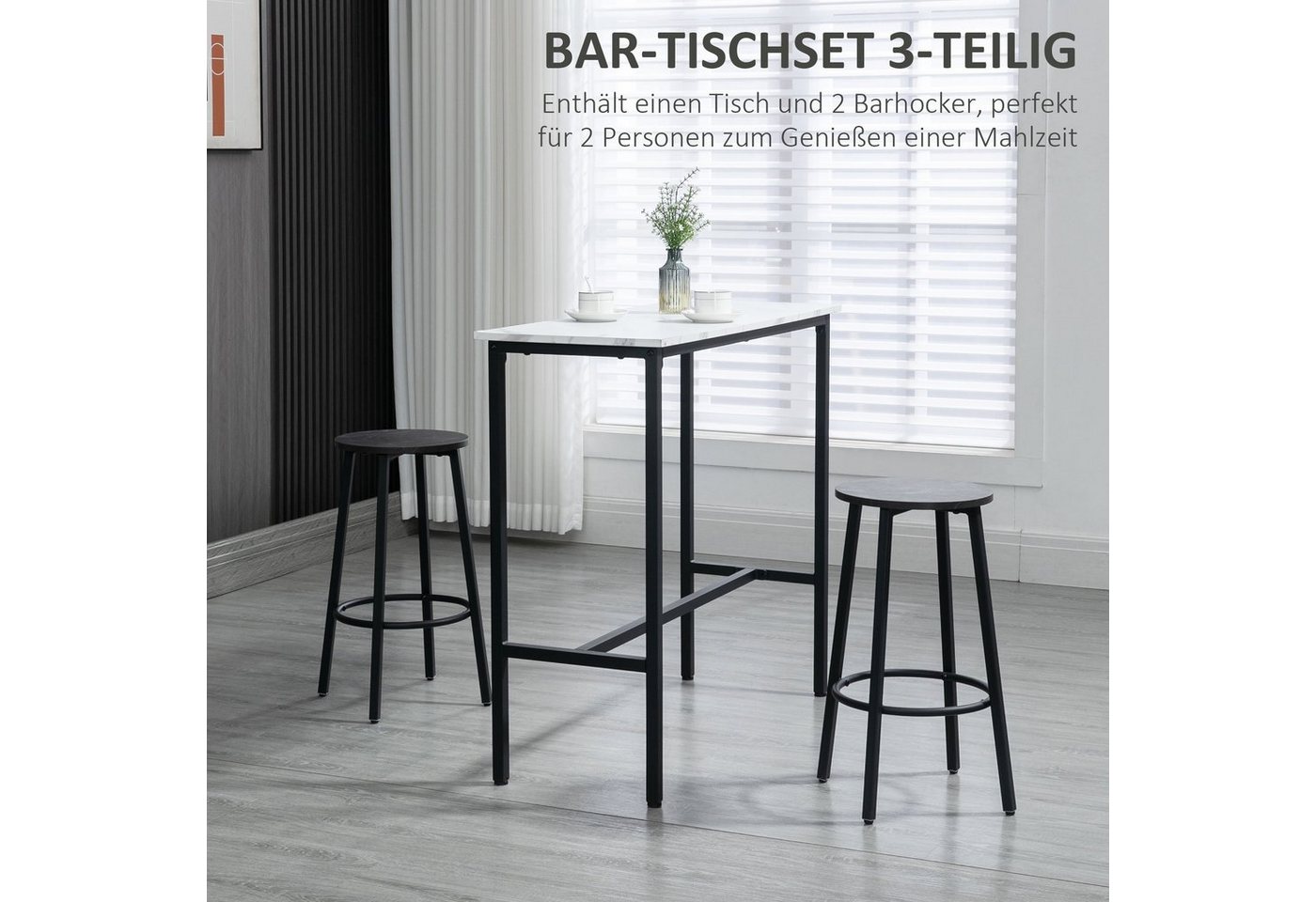 HOMCOM Bargruppe Bartisch mit Barhocker Set, 3-teiliges Bartisch Set für Esszimmer, (3-tlg) – Bild 4 von 5