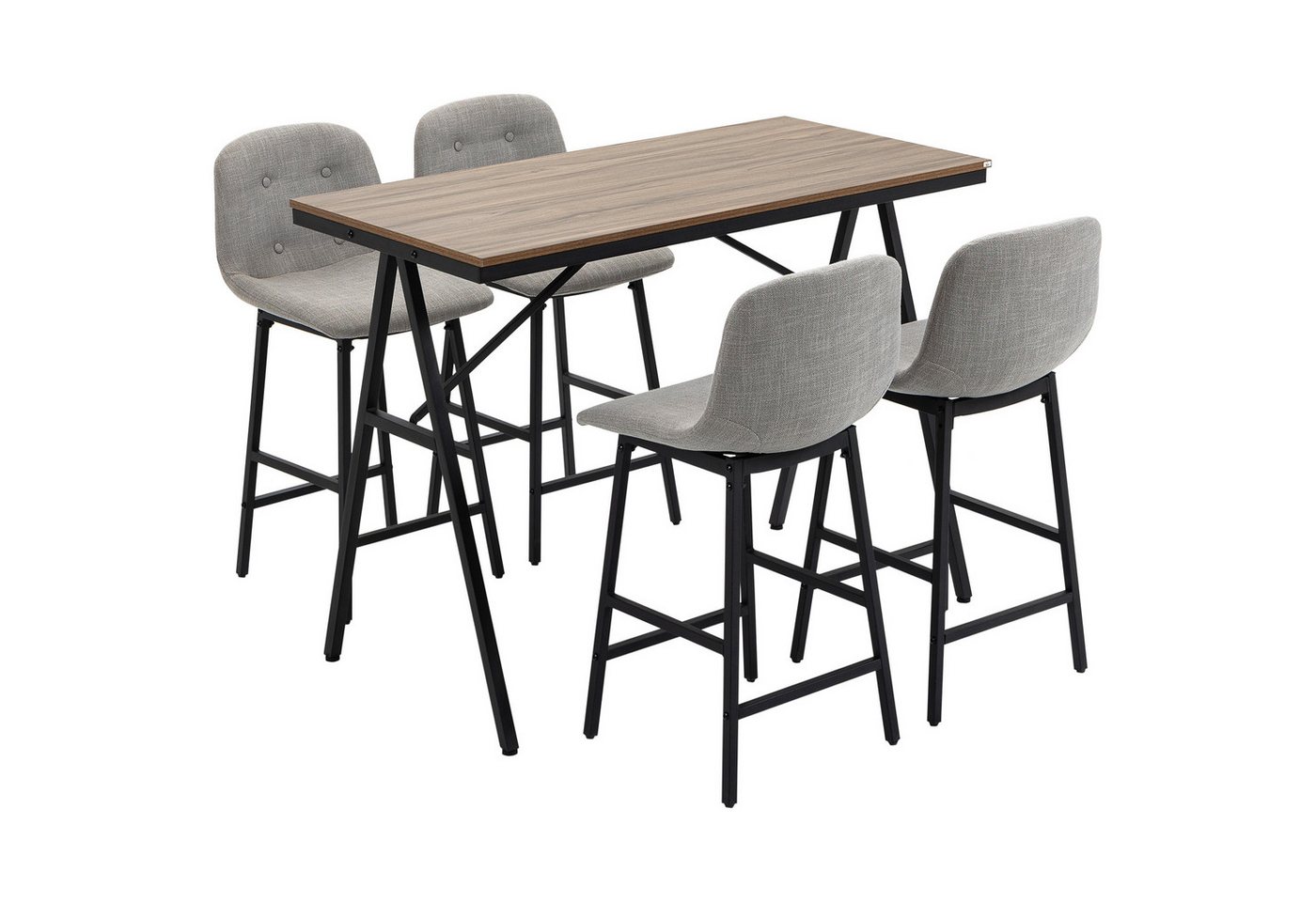 HOMCOM Bargruppe Bartisch mit Barhocker-Set Esstisch mit 4 Stühlen mit Rückenlehne, (Bartisch-Set, 5-tlg., 5-teiliges Bartisch-Set), Hellbraun+Hellgrau+Schwarz – Bild 2 von 5