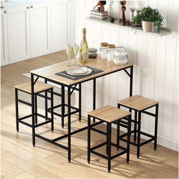 HOMCOM Bargruppe Bartisch mit Barhocker-Set Esstisch mit 4 Stühlen, (Tischset, 5-tlg., Bartisch-Set), Platzsparend