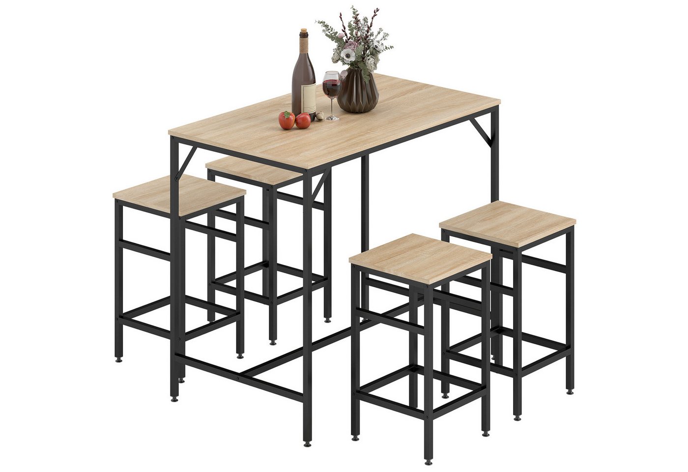 HOMCOM Bargruppe Bartisch mit Barhocker-Set Esstisch mit 4 Stühlen, (Tischset, 5-tlg., Bartisch-Set), Platzsparend – Bild 2 von 5