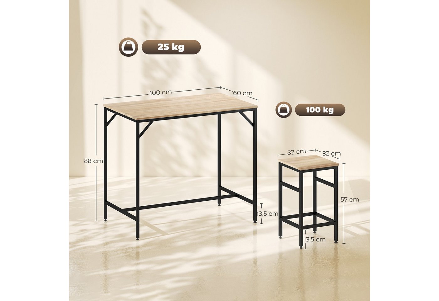 HOMCOM Bargruppe Bartisch mit Barhocker-Set Esstisch mit 4 Stühlen, (Tischset, 5-tlg., Bartisch-Set), Platzsparend – Bild 3 von 5