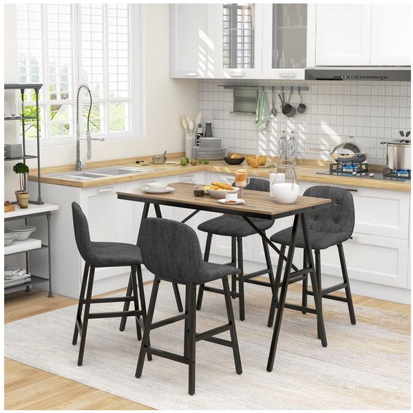 HOMCOM Bargruppe Bartisch mit Barhocker-Set Esstisch mit 4 Stühlen mit Rückenlehne, (Bartisch-Set, 5-tlg., 5-teiliges Bartisch-Set), Dunkelgrau+Schwarz