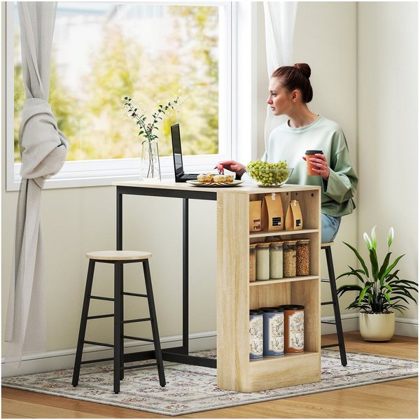 HOMCOM Bargruppe Küchentresen mit 2 Barstühlen, Fußstütze und verstellbaren Ablagen, (Bartisch mit Barhocker Set, 3-tlg., Bartisch-Set), im Modern-Stil, platzsp
