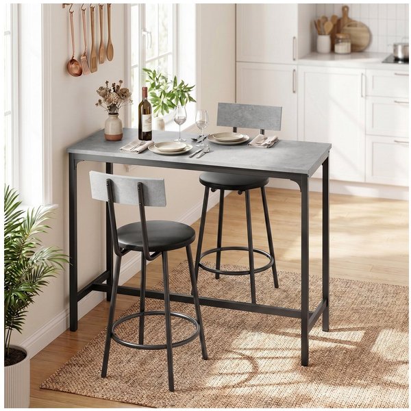 HOMCOM Bargruppe Platzsparendes Bartisch-Set, (Set, 1 Tisch, 2 Barhocker), platzsparend, mit Fußstützen