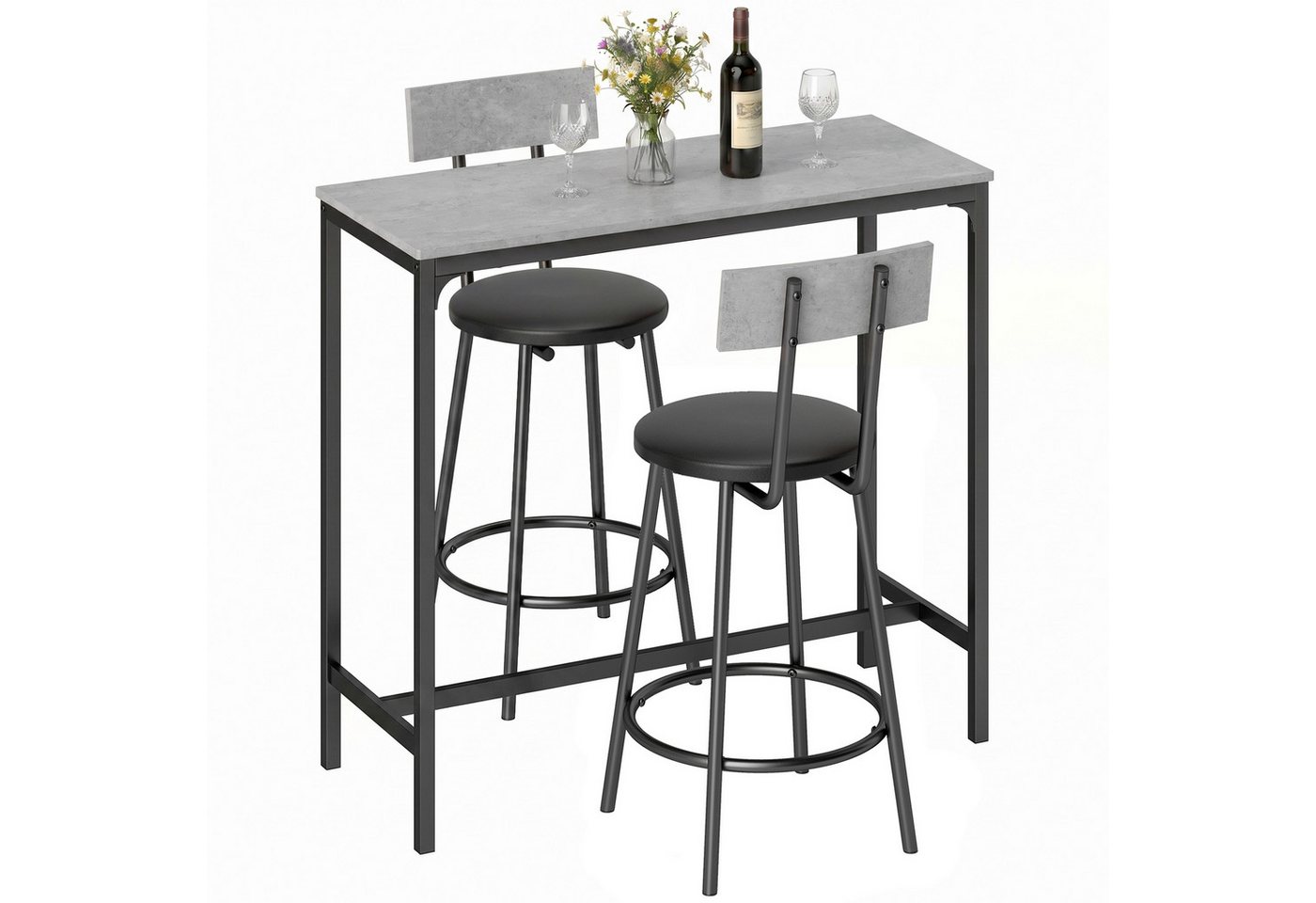 HOMCOM Bargruppe Platzsparendes Bartisch-Set, (Set, 1 Tisch, 2 Barhocker), platzsparend, mit Fußstützen – Bild 2 von 5