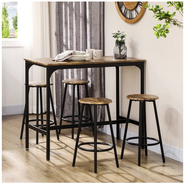 HOMCOM Bargruppe Tresentisch mit Fußstütze, (Set, 1 Tisch, 4 Stühle), Hocker unter Tisch verstaubar