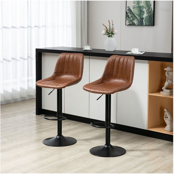 HOMCOM Barhocker Barhocker 2er Set, 360° Drehbar Gepolstert Barstuhl (Tresenhocker, 2 St., Barstuhl), Kunstleder, Stahl, Braun 43 x 49,5x 91-111 cm