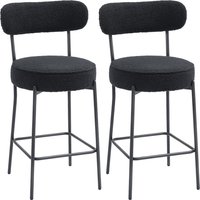 HOMCOM Barhocker 2er Set Barstühle, Küchenstühle mit Fußstütze, Lehne, Fleece-Optik, 68 cm Sitzhöhe Gepolstert Tresenhocker mit Stahlgestell für Küche, Esszimme