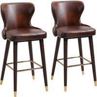 HOMCOM Barhocker 2er-Set eleganter Bistrostuhl mit Fußstütze & Rückenlehne, Esszimmerstuhl PU Braun 52x53x101cm Aosom.de