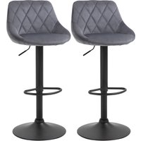 HOMCOM Barhocker 2er Set Höhenverstellbar Drehbar Barstühle mit Samtoptik Tresenhocker mit Rückenlehne mit Diamant-Tufting und Fußstütze für Bar, Theke, Esszimm