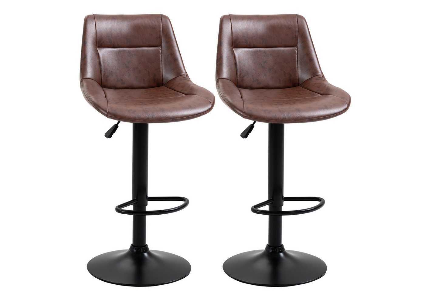 HOMCOM Barhocker Barstuhl, höhenverstellbar, drehbarer Bistrohocker, Kunstleder (Tresenstuhl, 2 St., Küchenhocker), Stahl, Braun 46,5 x 50 x 88-108 cm – Bild 2 von 5