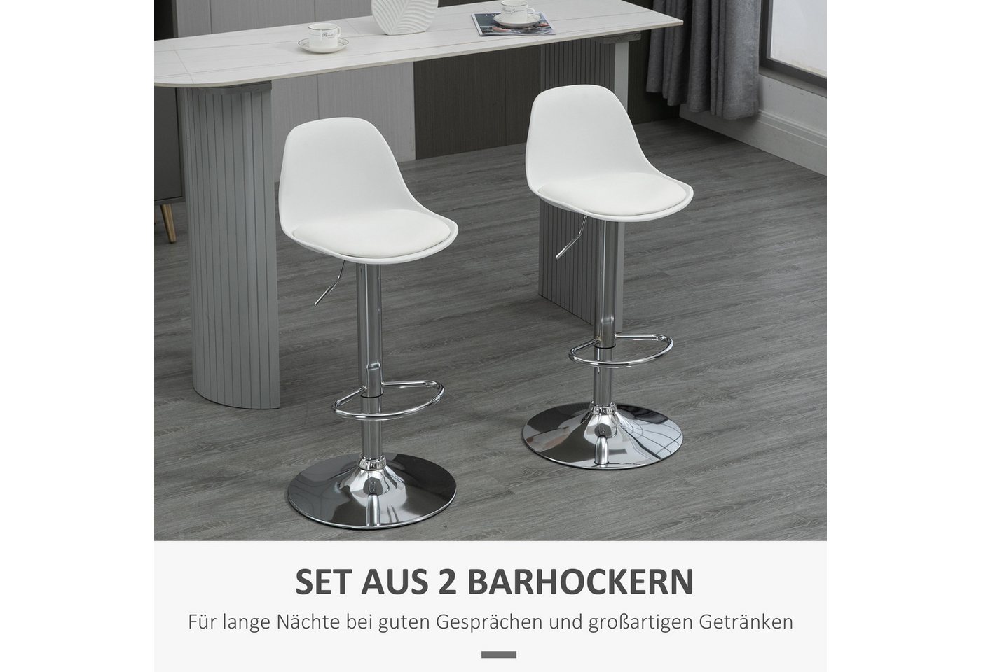 HOMCOM Barhocker Barstuhl mit Stahlgestell, Lehne, Küchenstühle aus Kunstleder (Barstühle, 2 St., Sitzhocker), Weiß 41 x 42 x 82-104 cm – Bild 4 von 5