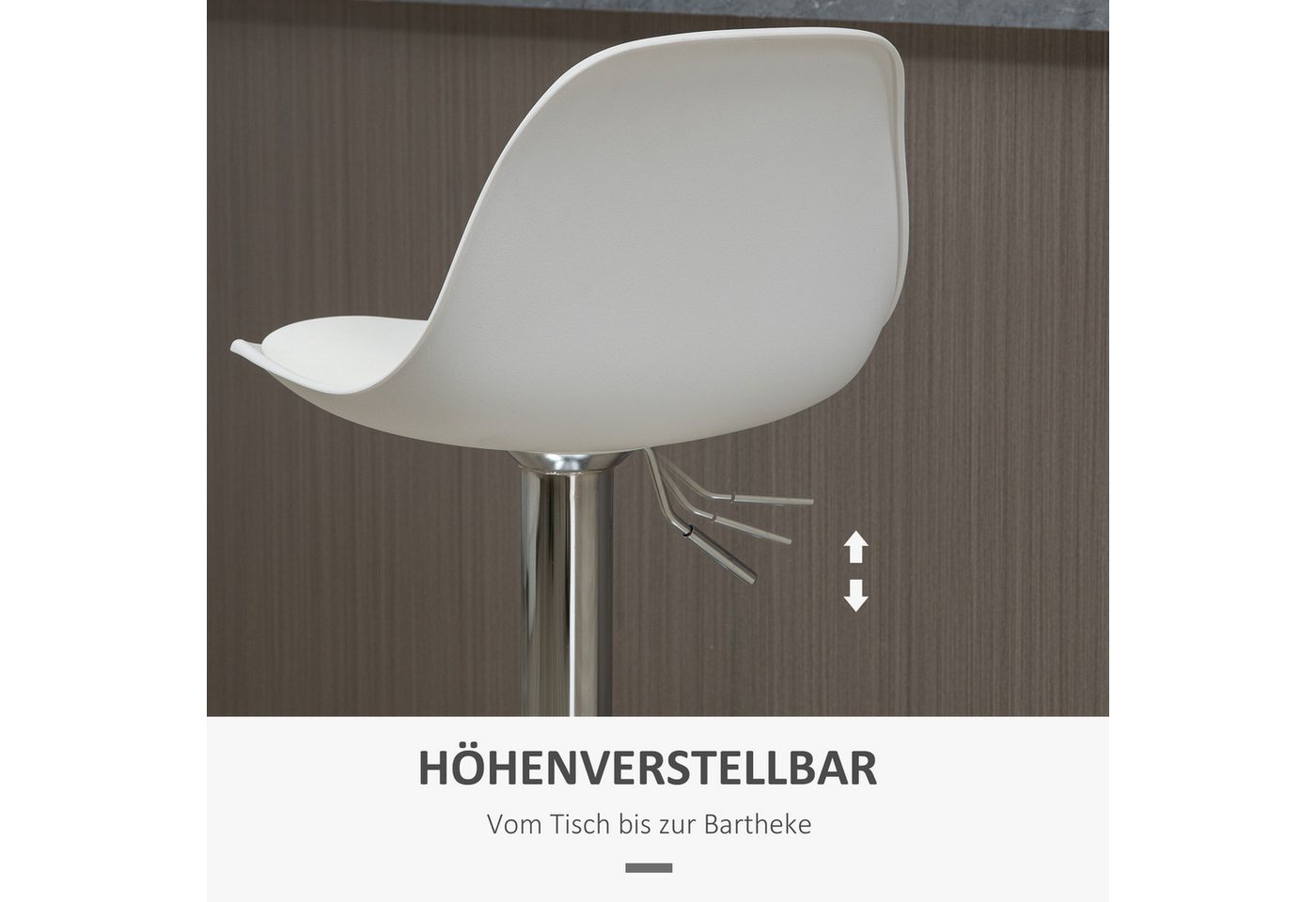 HOMCOM Barhocker Barstuhl mit Stahlgestell, Lehne, Küchenstühle aus Kunstleder (Barstühle, 2 St., Sitzhocker), Weiß 41 x 42 x 82-104 cm – Bild 5 von 5