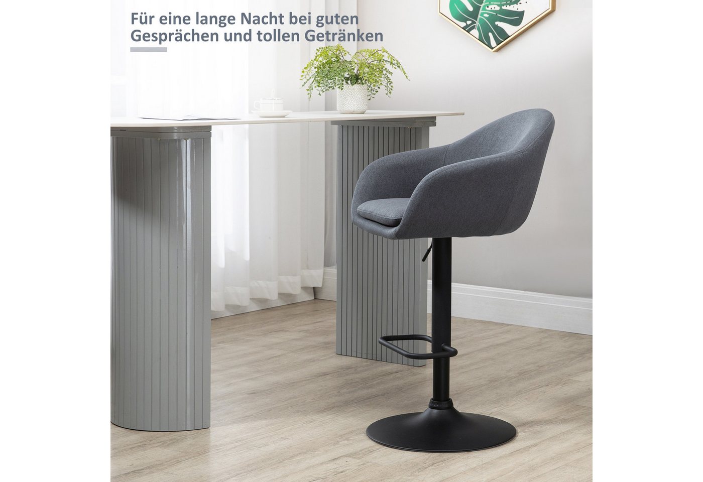 HOMCOM Barhocker Drehbar Barstuhl, Höhenverstellbar Bistrohocker mit Fußstütze (Tresenhocker, 1 St., Barstuhl), Dunkelgrau, 54 x 54 x 92-112 cm – Bild 4 von 5