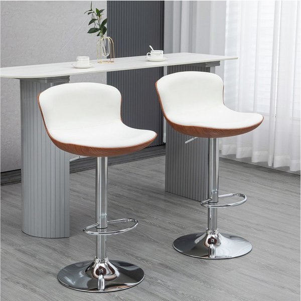 HOMCOM Barhocker Drehbar Barstuhl, höhenverstellbar, Küchenhocker, aus Kunstleder (Barstühle, 2 St., Tresenhocker), für Wohnzimmer, Esszimmer, Cremeweiß