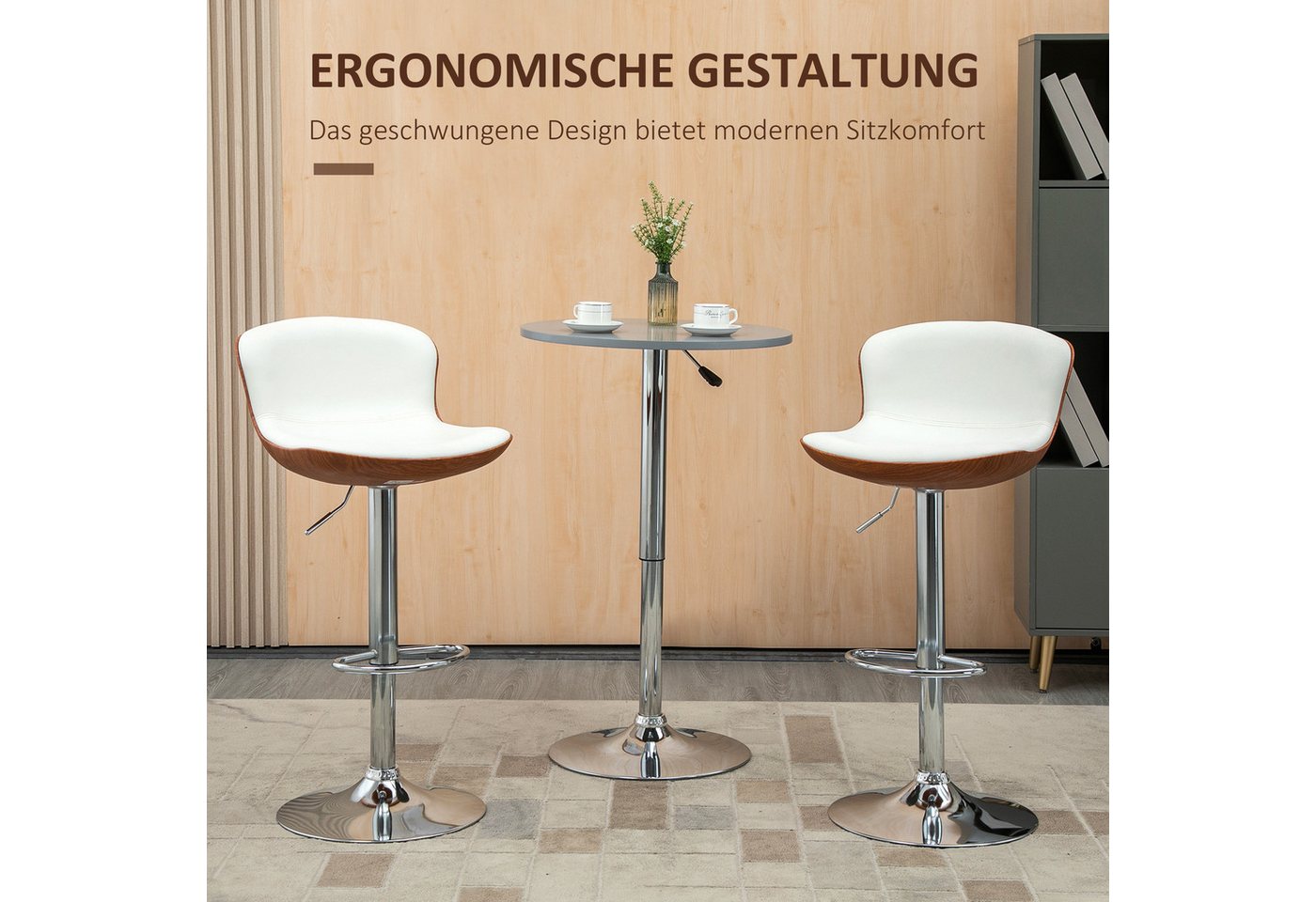 HOMCOM Barhocker Drehbar Barstuhl, höhenverstellbar, Küchenhocker, aus Kunstleder (Barstühle, 2 St., Tresenhocker), für Wohnzimmer, Esszimmer, Cremeweiß – Bild 4 von 5