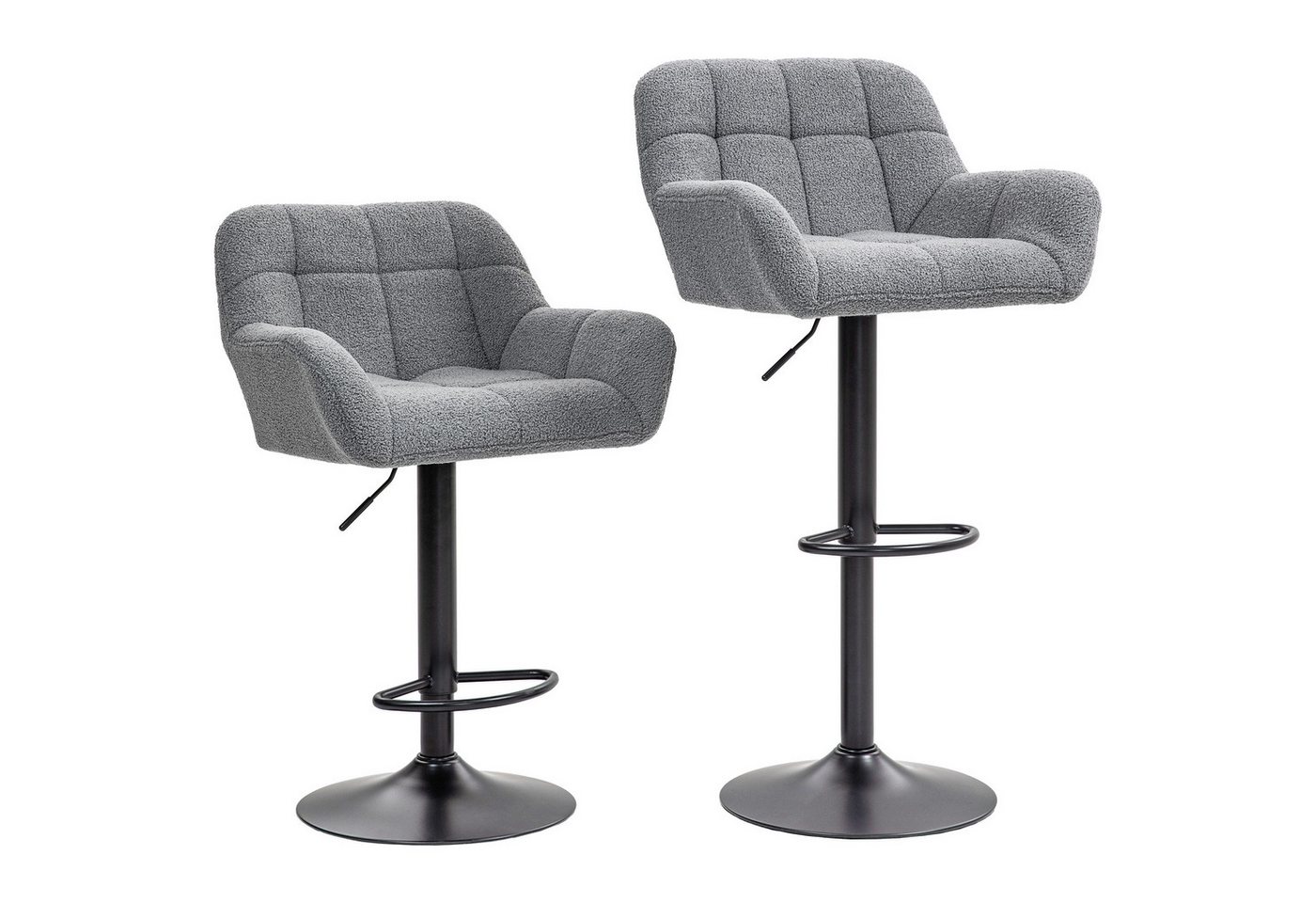 HOMCOM Barhocker Küchenstühle mit Kunstleder, Lehne und Fußstütze für Bartheke (Bistrohocker, 2 St., Barstuhl), Grau 57,5 x 52,5 x 93-114 cm – Bild 2 von 5