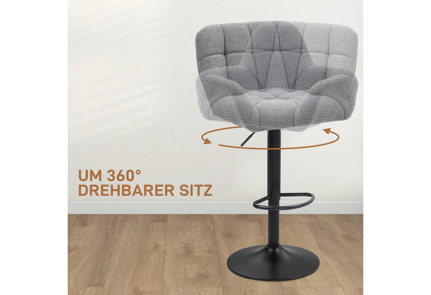 HOMCOM Barhocker Küchenstühle mit Kunstleder, Lehne und Fußstütze für Bartheke (Bistrohocker, 2 St., Barstuhl), Grau 57,5 x 52,5 x 93-114 cm – Bild 5 von 5