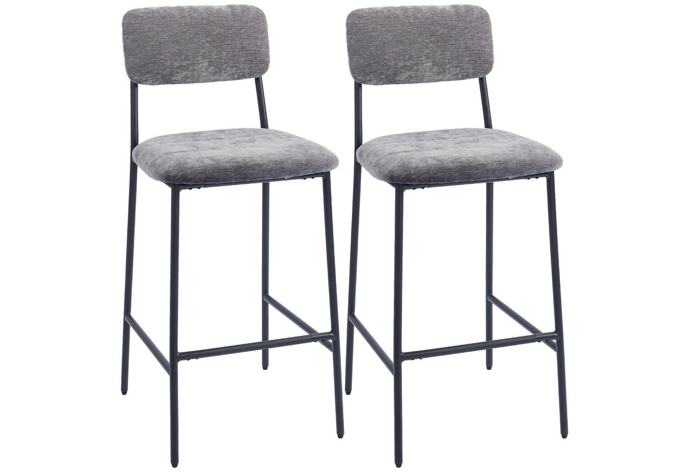 HOMCOM Barhocker mit Rückenlehne, Fußstütze (Barstuhl, 2 St., Bistrohocker), für Küche, Esszimmer, Grau – Bild 2 von 5