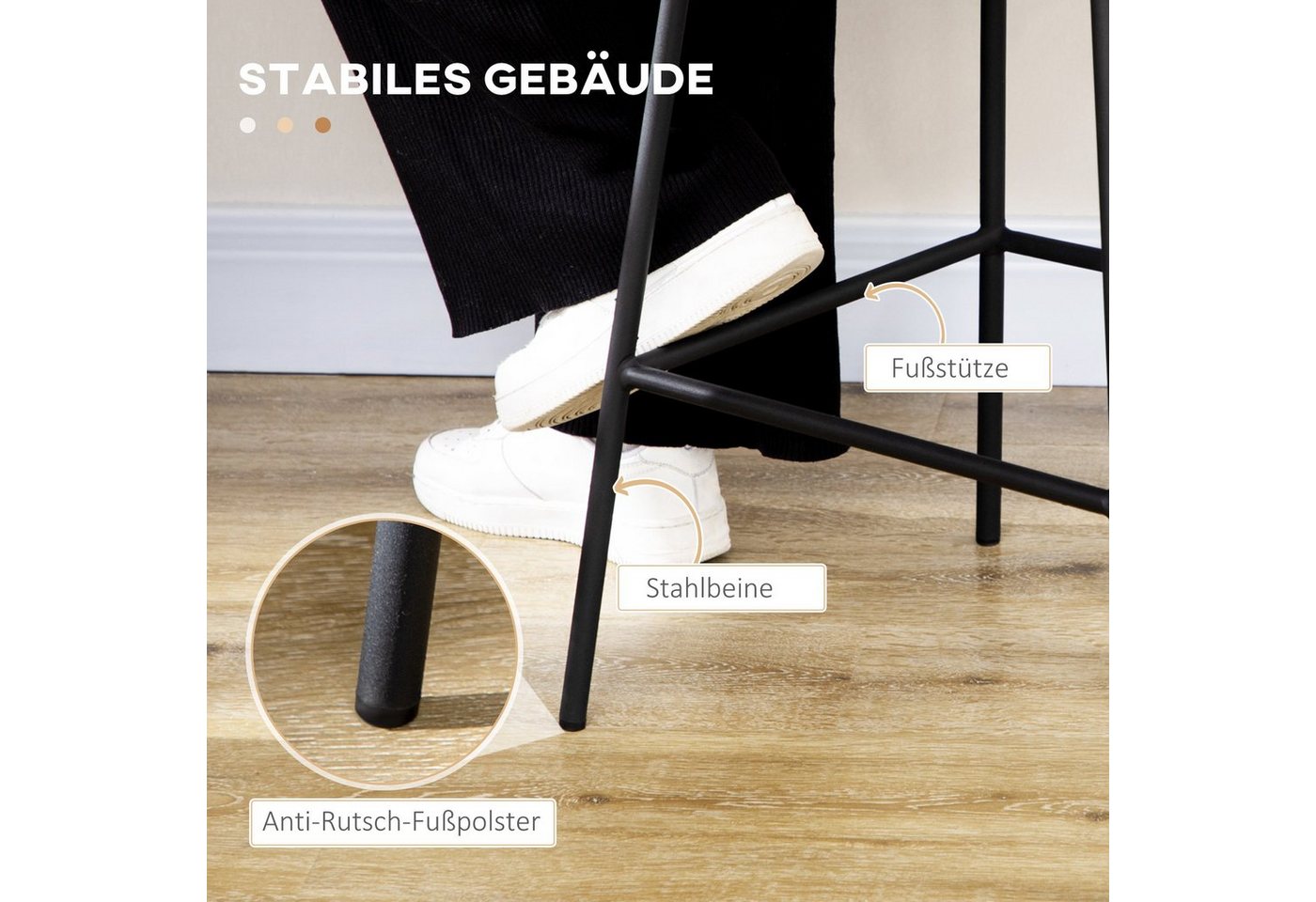 HOMCOM Barhocker Rattan Barhocker Satz (Barhocker, 2 St., Esszimmerstühle), Gelb+Schwarz 52 x 42,4 x 102 cm – Bild 5 von 5