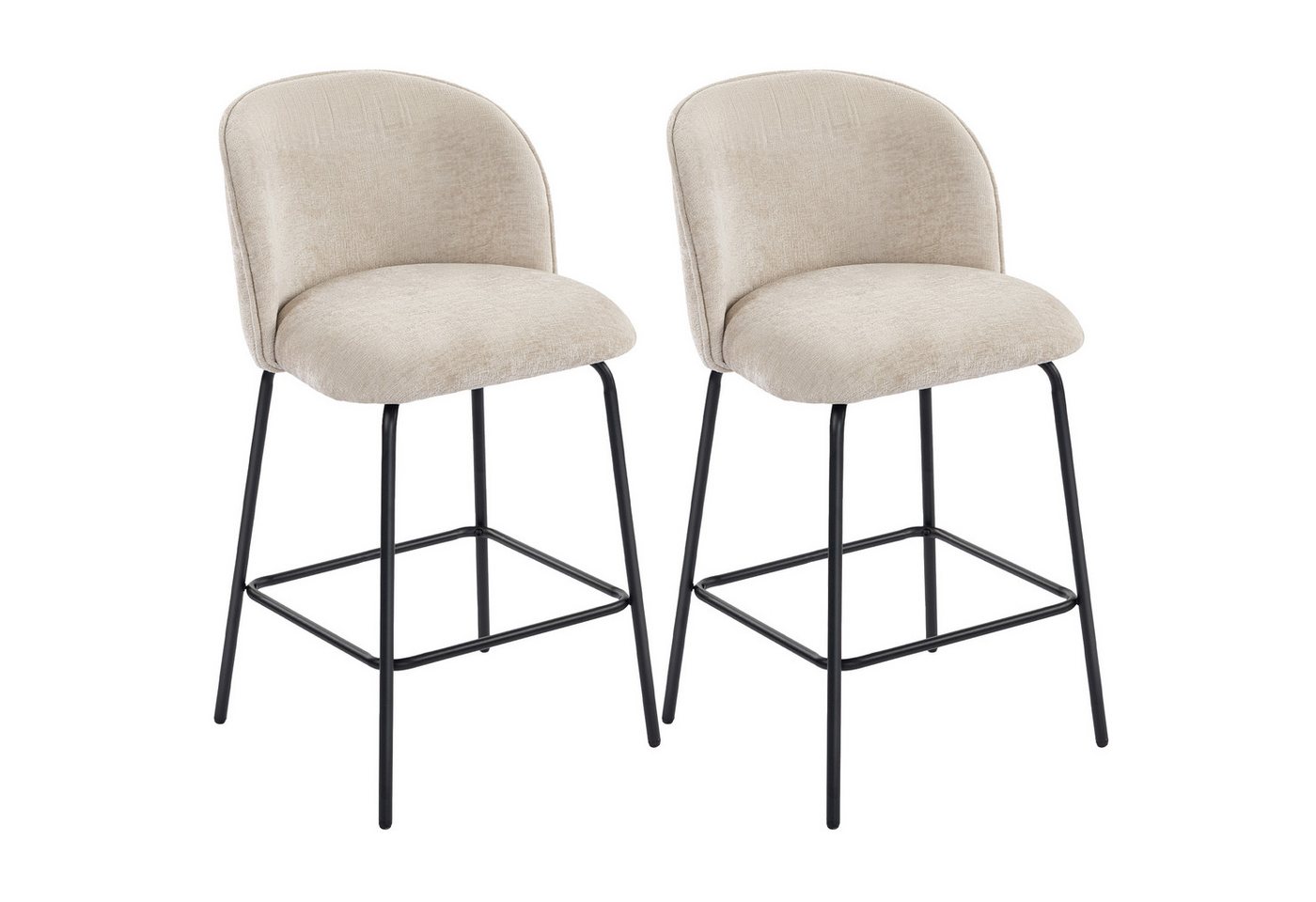 HOMCOM Barhocker Set mit Fußstütze, Lehne, Sitzhöhe 68 cm Loungesessel (Bistrohocker, 2 St., Barstuhl), für Esszimmer, Beige – Bild 2 von 5