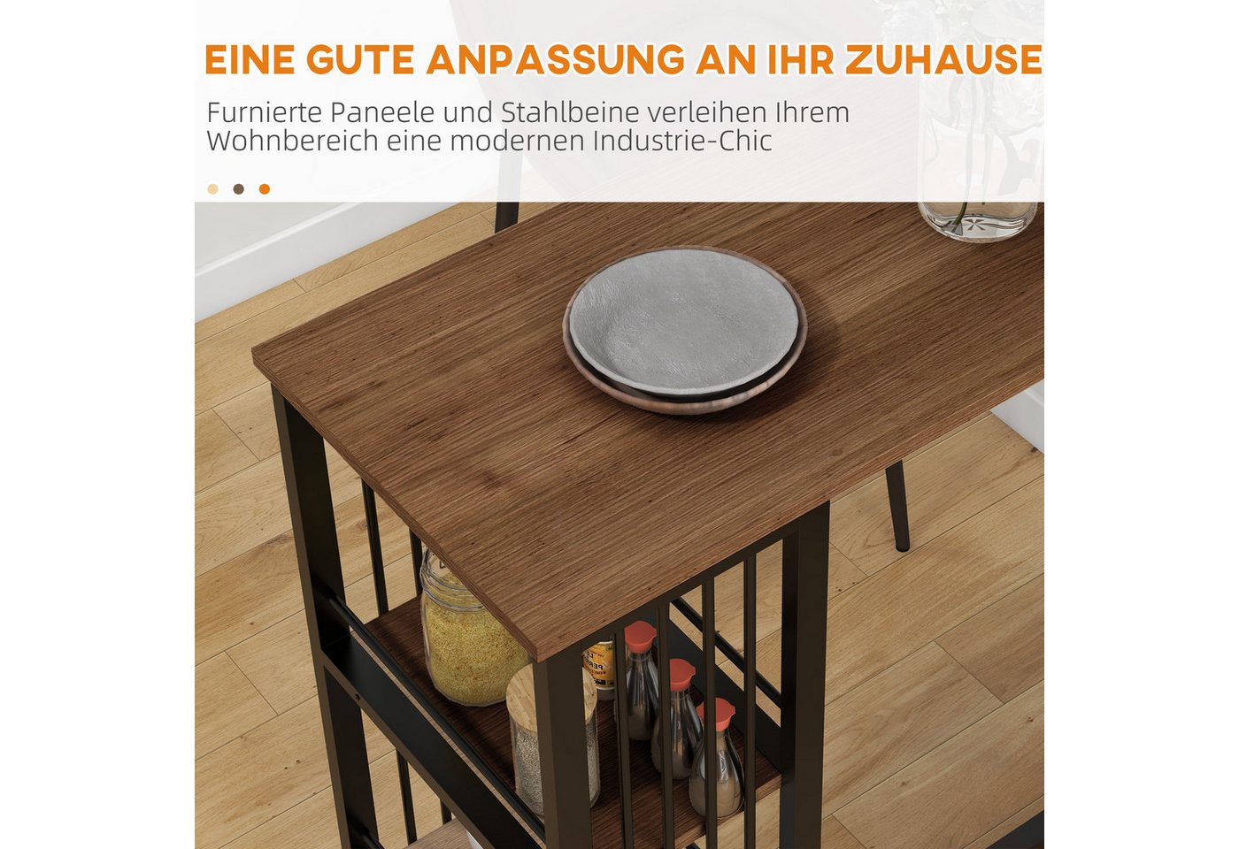 HOMCOM Bartisch Bartheke Küchentisch mit 3 Ablageflächen, Stahlgestell (Tresentisch, 1-St., Stehtisch), Küche, Braun, 120 x 40 x 105 cm – Bild 5 von 5