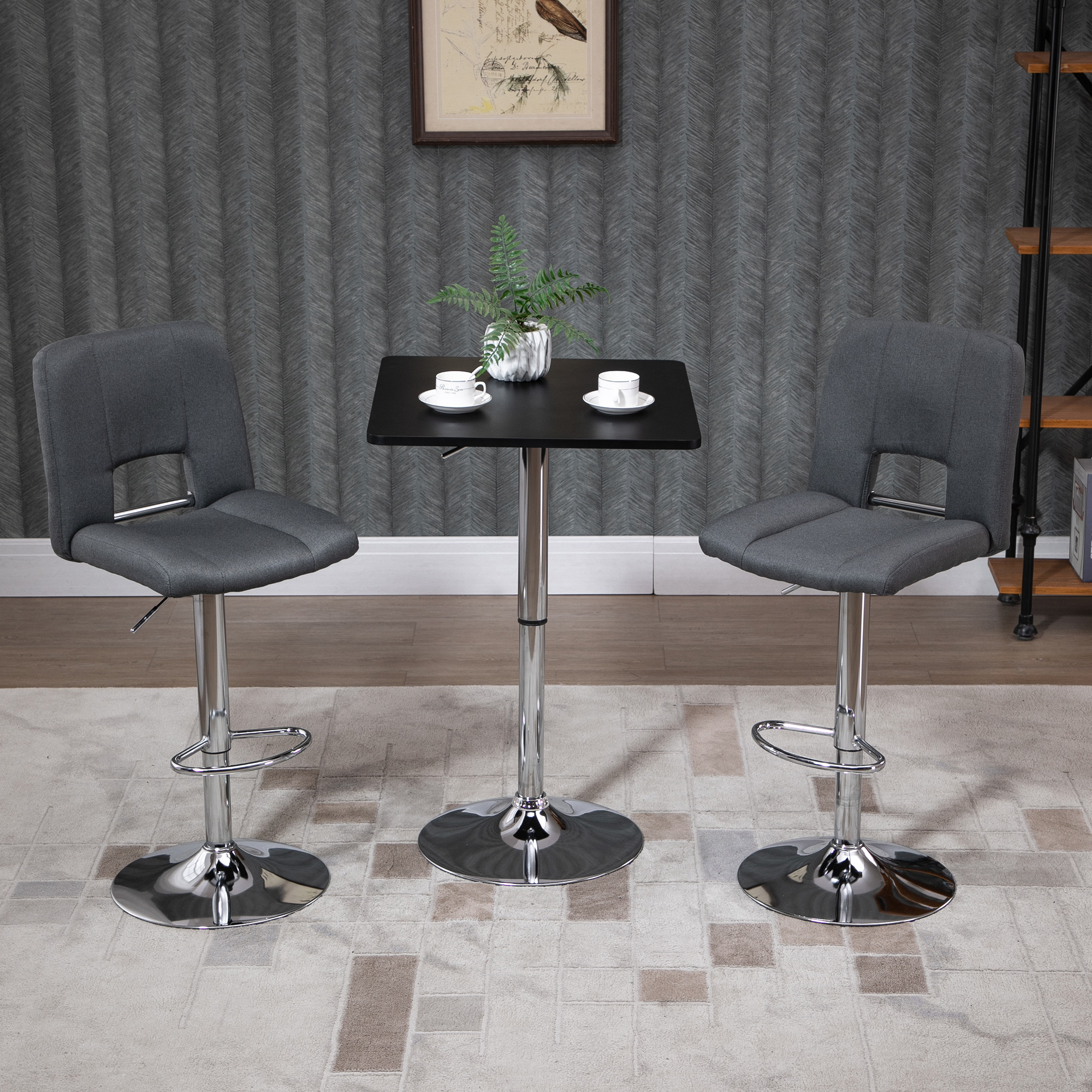 HOMCOM Bartisch Höhenverstellbar Stehtisch mit Drehbar Tischplatte, Rutschfest Küchentisch für Wohnzimmer, Esszimmer, Schwarz, 60 x 60 x 69-93 cm Aosom – Bild 2 von 2