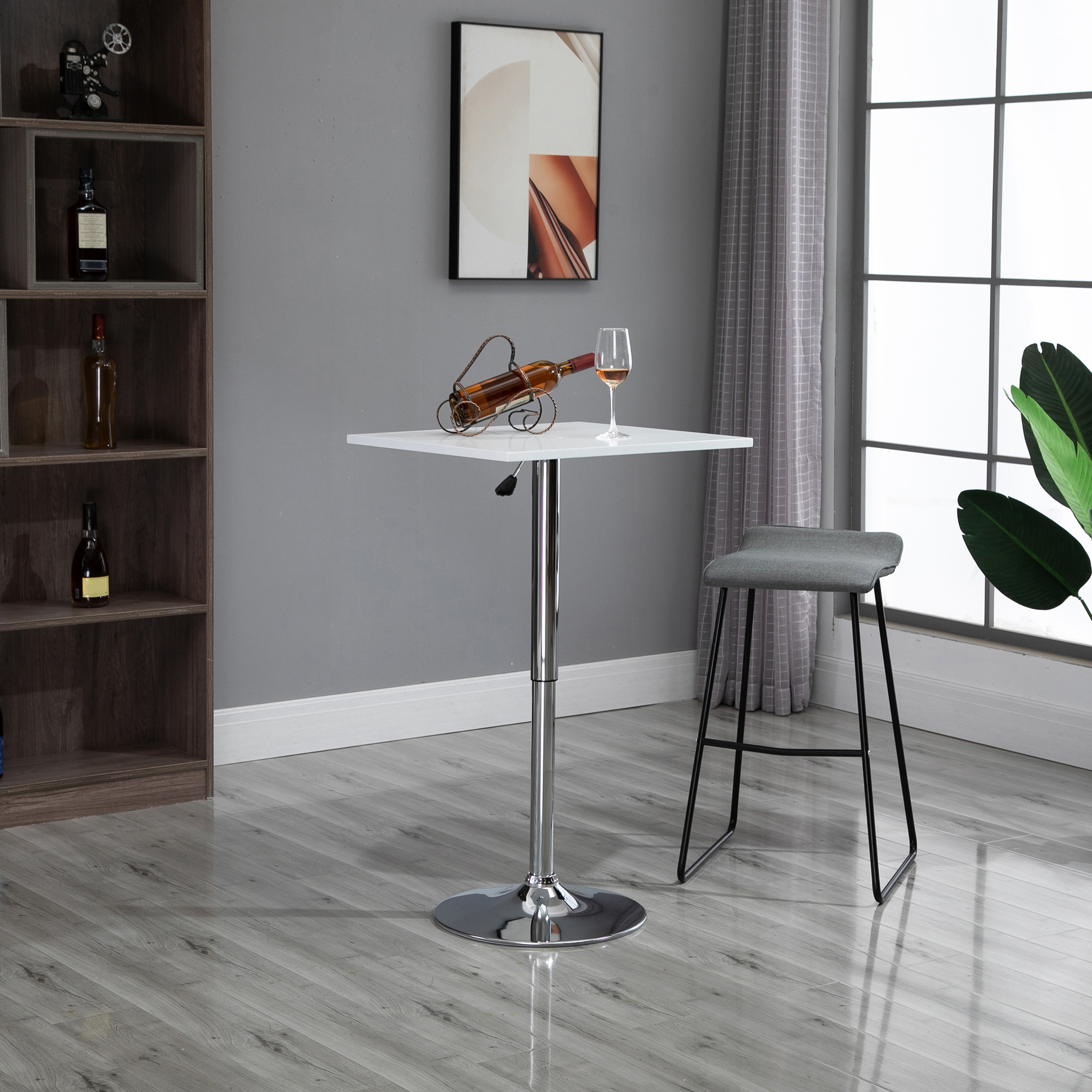 HOMCOM Bartisch Höhenverstellbar Stehtisch mit Drehbar Tischplatte, Rutschfest Küchentisch für Wohnzimmer, Esszimmer, Weiß, 60 x 60 x 82-103 cm Aosom – Bild 2 von 2