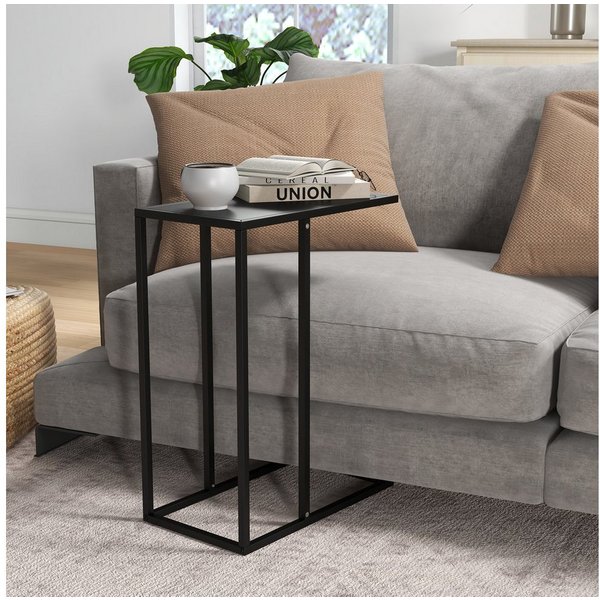 HOMCOM Beistelltisch Couchtisch, Sofatisch, Nachttisch mit Stahlgestell, Laptoptisch (Wohnzimmertisch, 1-St., Couchtisch), Schwarz, 46 x 26 x 60 cm