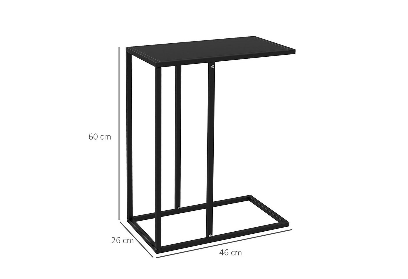 HOMCOM Beistelltisch Couchtisch, Sofatisch, Nachttisch mit Stahlgestell, Laptoptisch (Wohnzimmertisch, 1-St., Couchtisch), Schwarz, 46 x 26 x 60 cm – Bild 3 von 5