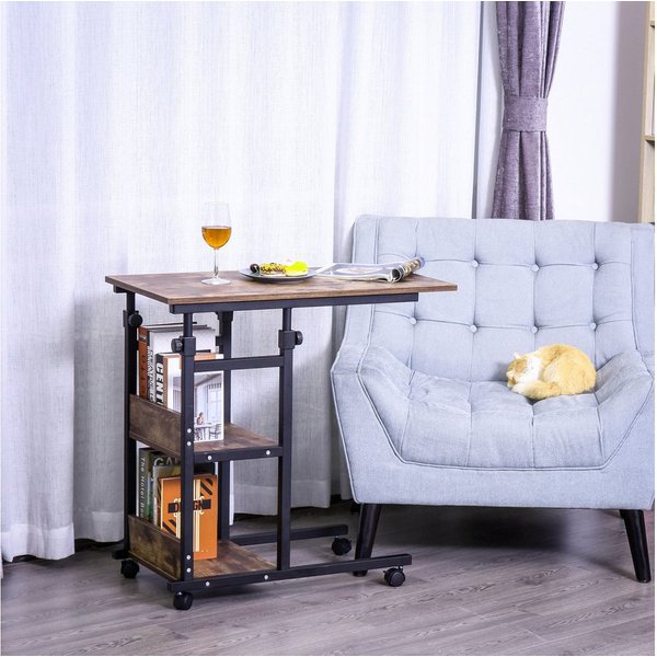 HOMCOM Beistelltisch Couchtisch mit Rollen, Sofatisch, Schreibtisch mit 2 unteren Regalen (Laptoptisch, 1-St., Betttisch), für Esszimmer Wohnzimmer, Metall, Bra