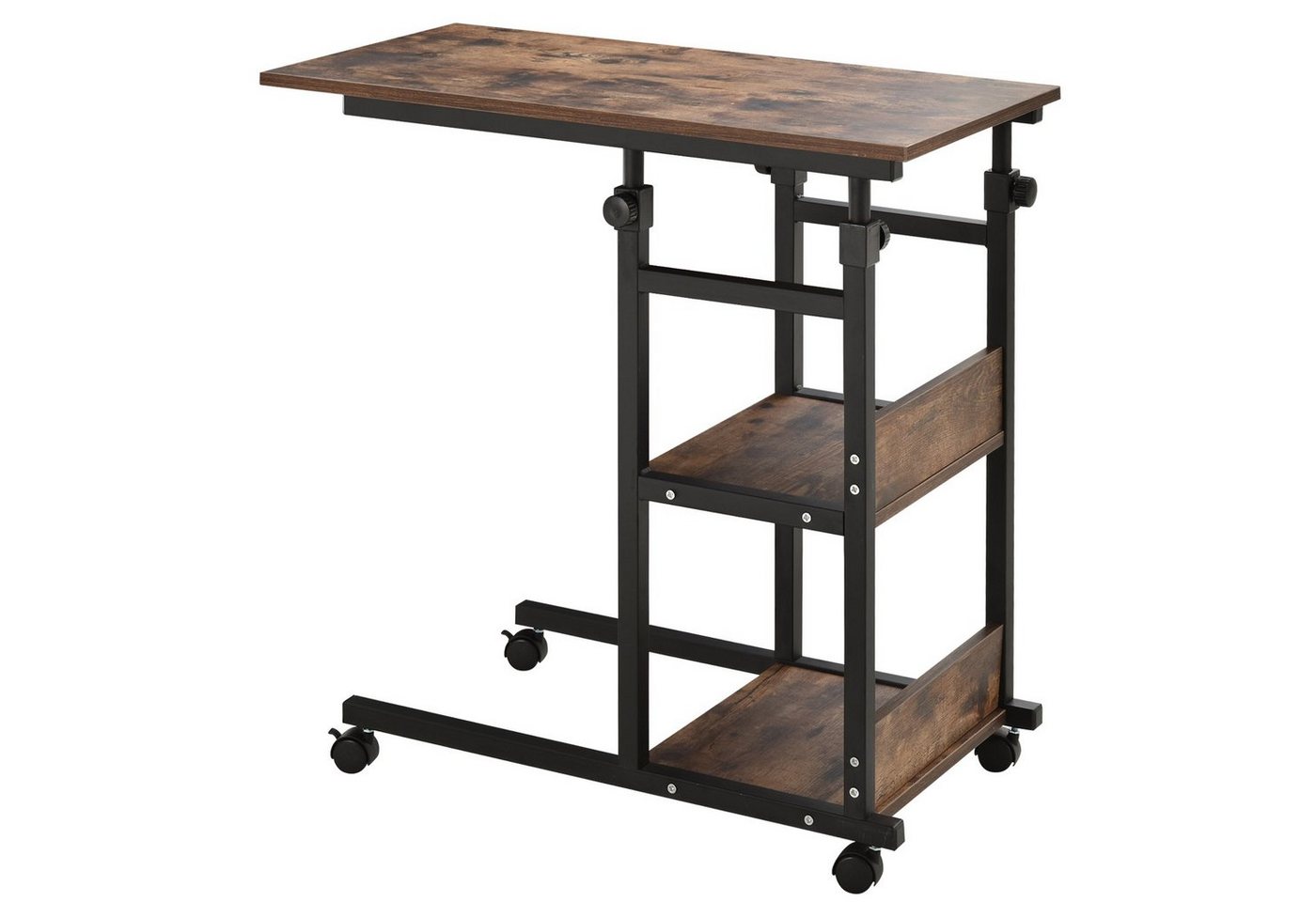 HOMCOM Beistelltisch Couchtisch mit Rollen, Sofatisch, Schreibtisch mit 2 unteren Regalen (Laptoptisch, 1-St., Betttisch), für Esszimmer Wohnzimmer, Metall, Bra – Bild 2 von 5